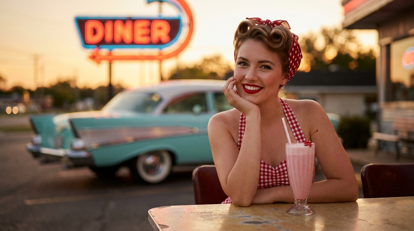 1950s woman at a diner